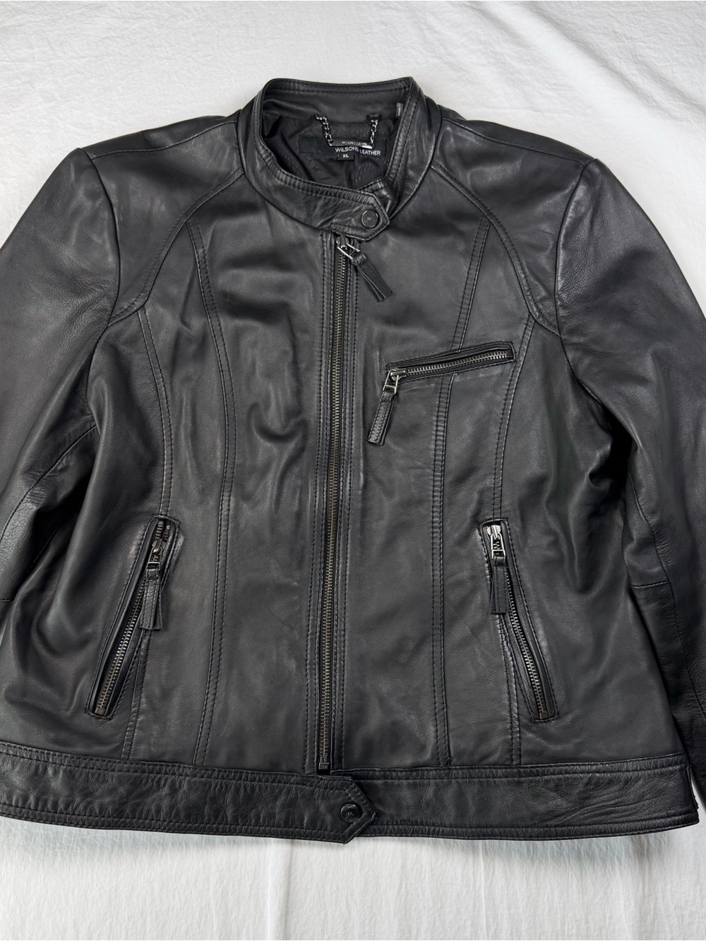 Wilsons Leather Black Genuine Leather Moto/Biker jacket size XL